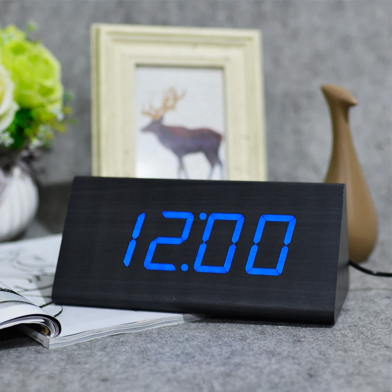 Suncree LED деревянный стол и Настольный будильник Температура голосовой активации