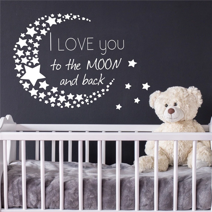 

I Love You To The Moon And Back Wall Decal Quote Stars Vinyl Nursery Decor Cute Cartoon Nursery Kids Room Wall Decals D969