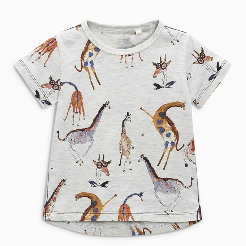 giraffe Little maven/ г. Летняя одежда для маленьких мальчиков; Детские футболки с короткими рукавами; хлопковые брендовые Забавные футболки с принтом животных - Цвет: giraffe