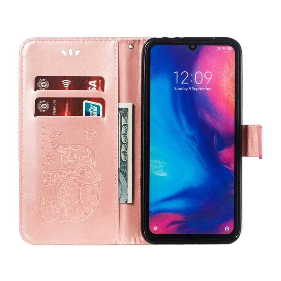 Кожаный чехол-книжка с 3D тиснением слона для Xiaomi Redmi 7 чехол-кошелек телефона