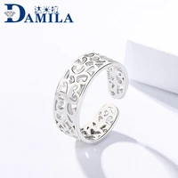 hollow flowers 925 sterling silver open tail rings for women retro vintage style silver jewelry adjustable ring for lover