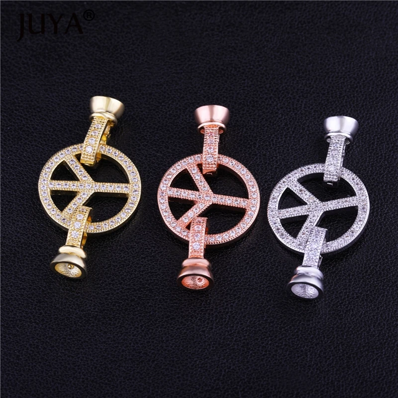 Peace Clasps For Jewelry Making Gold Rose Color Copper Zircon Clasp Connector DIY Pearls Beads Jewellery Findings | Украшения и