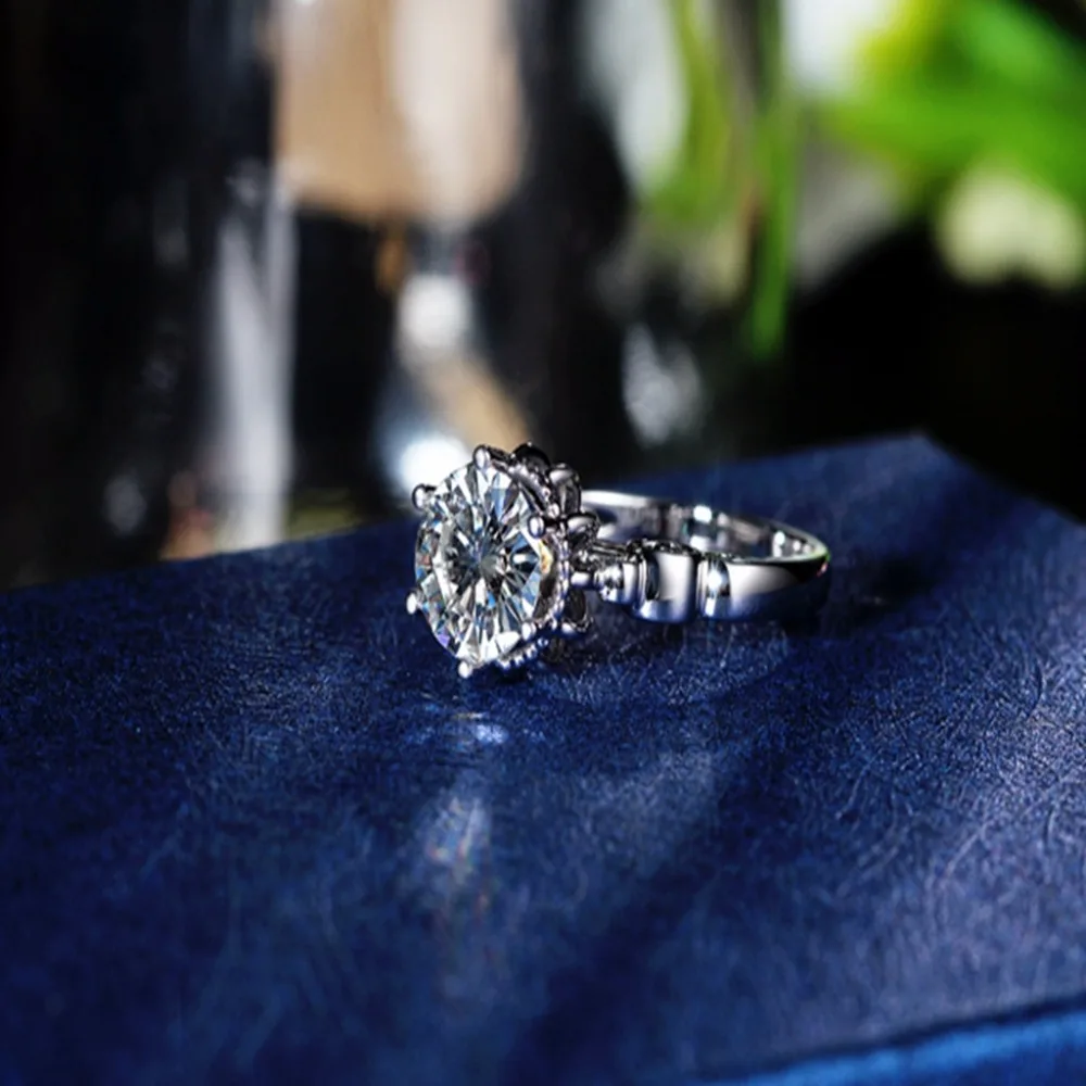 Женское Обручальное Кольцо Moissanite круглое кольцо из белого золота 14 к 6 5 мм с 4