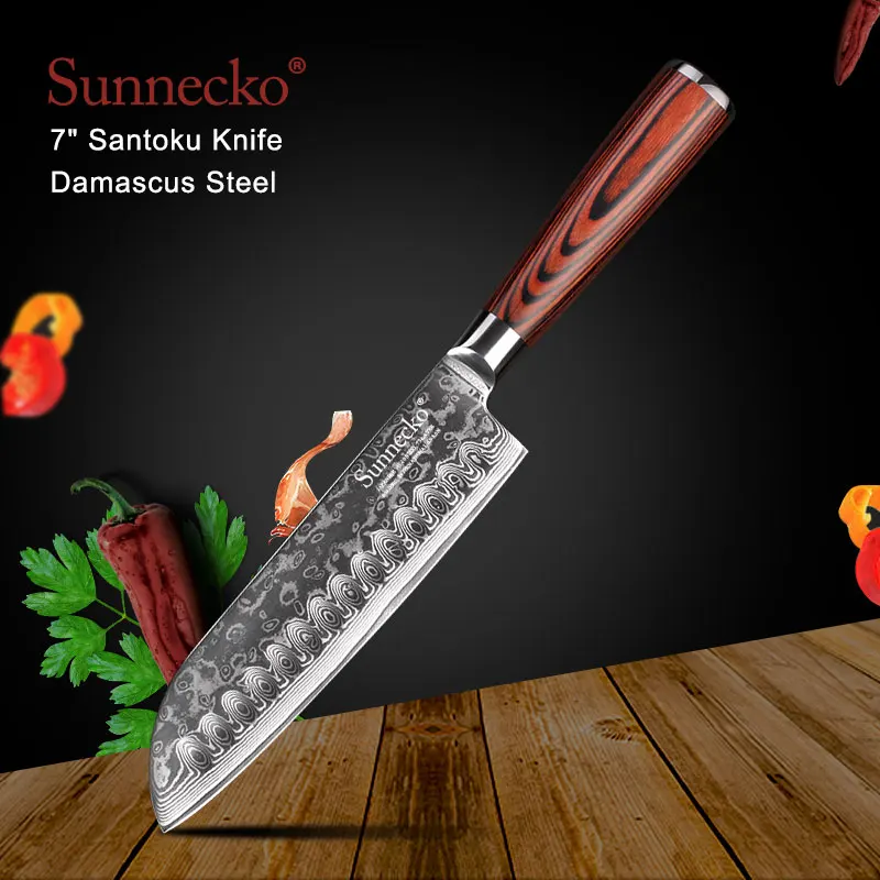 SUNNECKO 7 дюймовый сантоку кухонные ножи шеф повара японский Дамаск VG10 сталь сильное