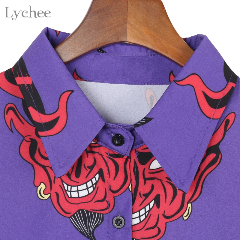 Lychee Харадзюку с принтом демона Летняя женская блузка панк готика Повседневная Свободная рубашка с коротким рукавом топы женские