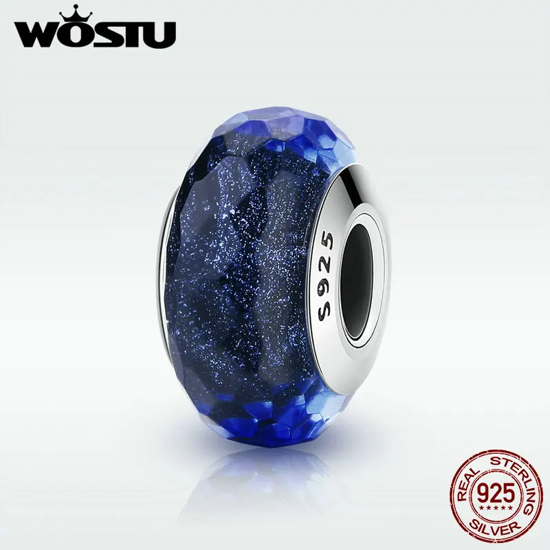 WOSTU новый 925 пробы Серебряный завораживающий черный муранский стеклянный бисер