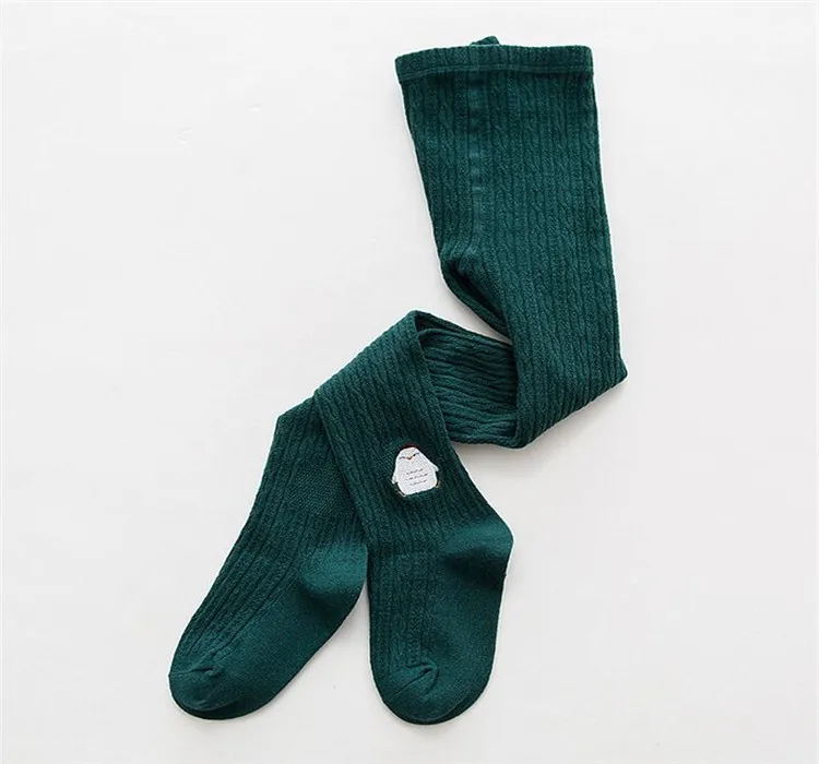 Dark Green Осенне-весенние колготки для маленьких девочек с рисунком лисы из мультфильма Хлопковые вязаные милые детские колготки - Цвет: Dark Green