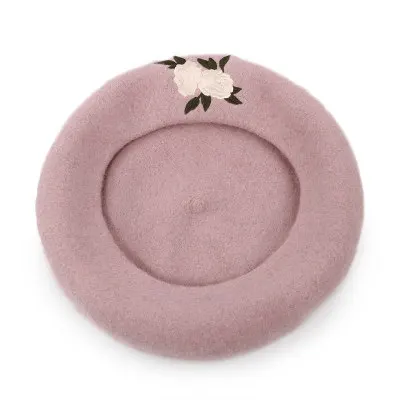 pink Милые розовые шерстяные береты для женщин, зимние женские береты-кепки, женские цветочные художники, все совпадающие в винтажном стиле, Теплый головной убор художника - Цвет: pink