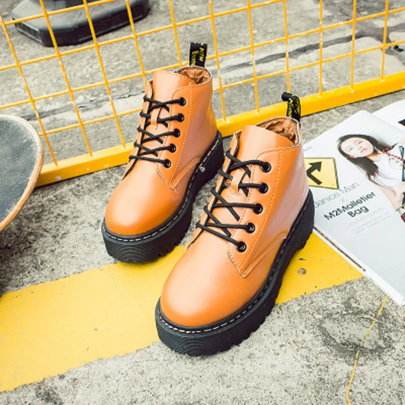 2018 Autumn winter new Martin boots female British style leather strap student high shoes women cotton | Обувь