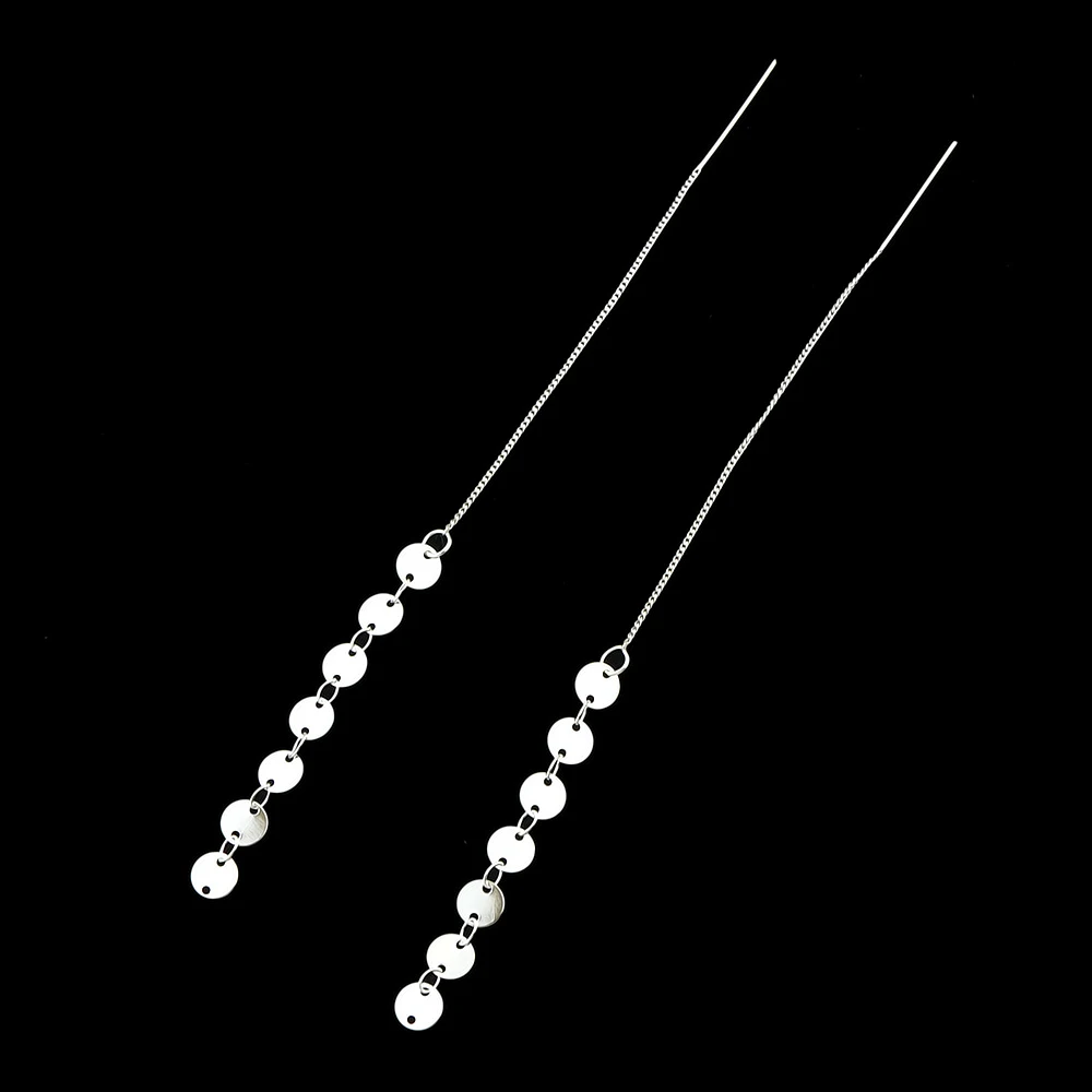 Minimalist Style Statement Earrings Punk Rock Silver Color Gold-Color Metal Long Chain Round Shape Drop for Women | Украшения и