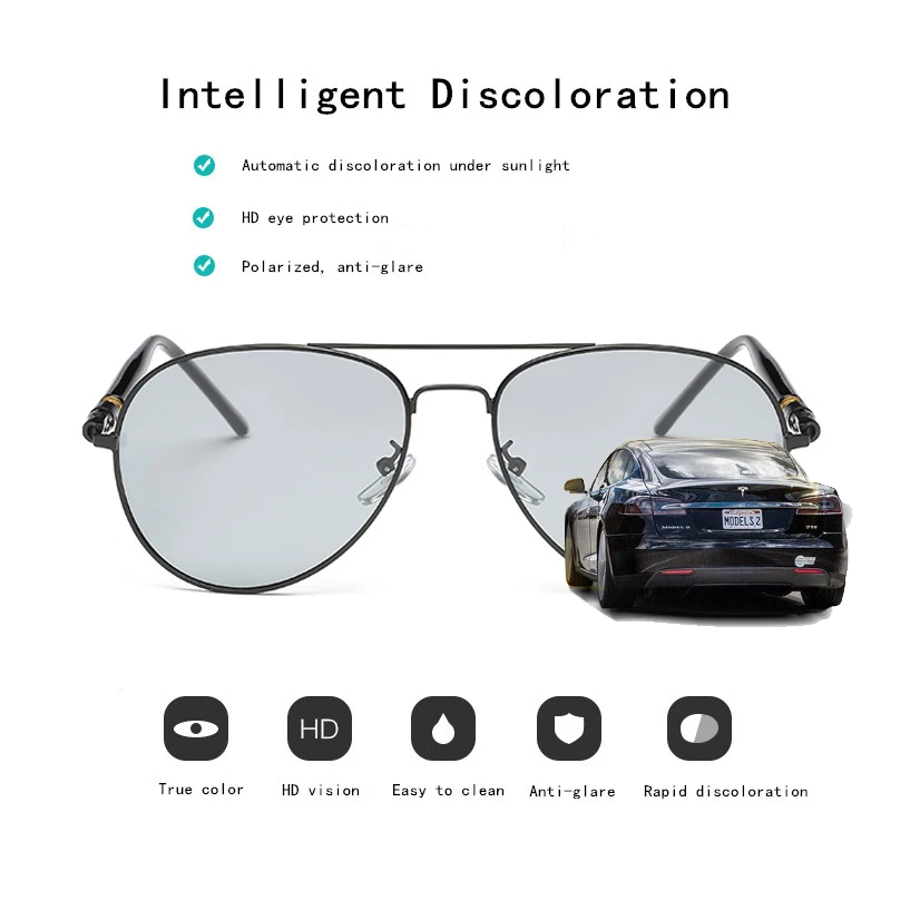 Inntelligent Photochromic Sunglasses Men Polarized Goggles Male Discoloration Driving Pilot Sun glasses For Driver UV400 S164 | Аксессуары