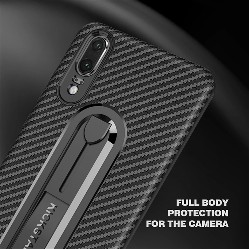 Armor Case For Huawei P20 Pro TPU Carbon fiber Holder Mate 10 Lite 20 X Honor 7A 7C Y6 Y7 2018 P Smart Cover Phone Cases |