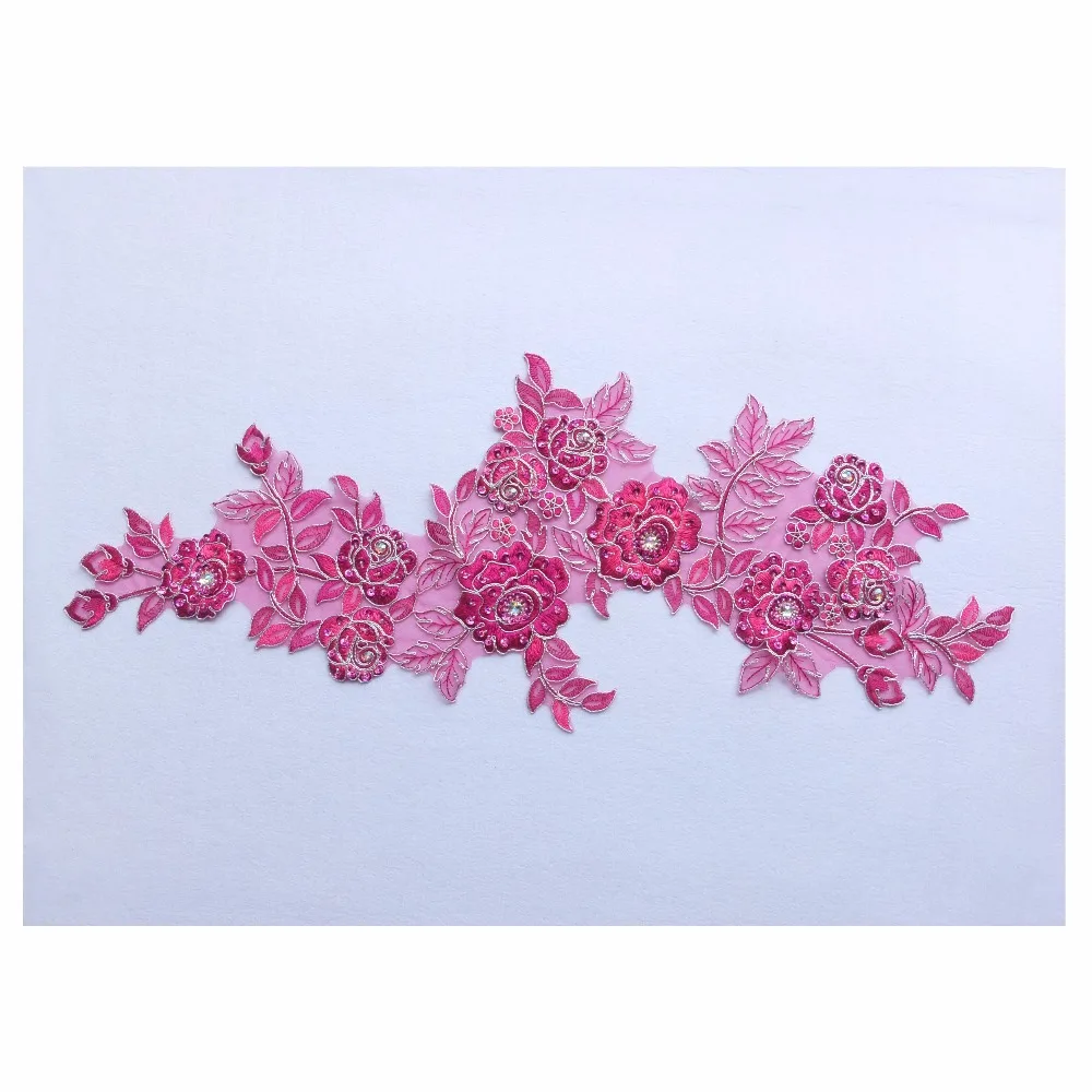 Новый фуксия розовый ручной работы из бисера блестками 3D цветок вышивка декольте