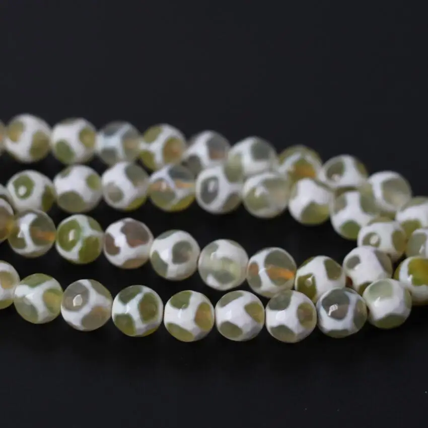 Different size 3Strand/Lot Wholesale Yellow&ampWhite Football Stripe Tibetan Dzi Onxy Faceted Round Loose Beads DIY Jewelry Making |