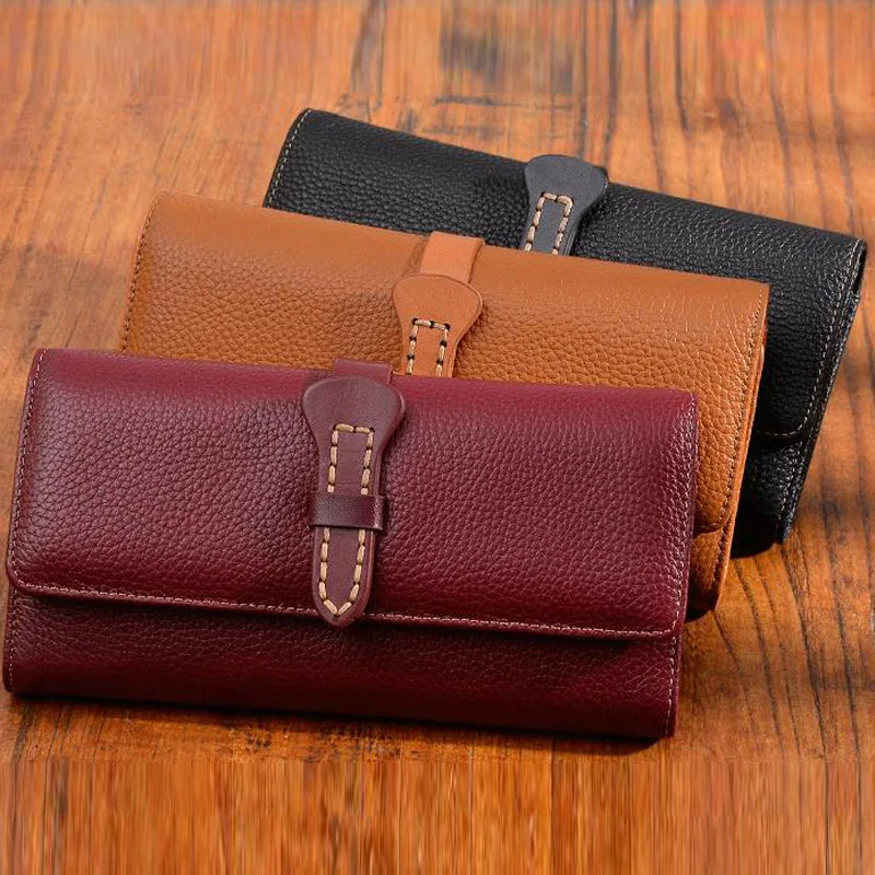 

Women genuine Leather Wallets Female Long Design Solid Purses Woman Phone cion Card Holders Ladies big capacity Clutch