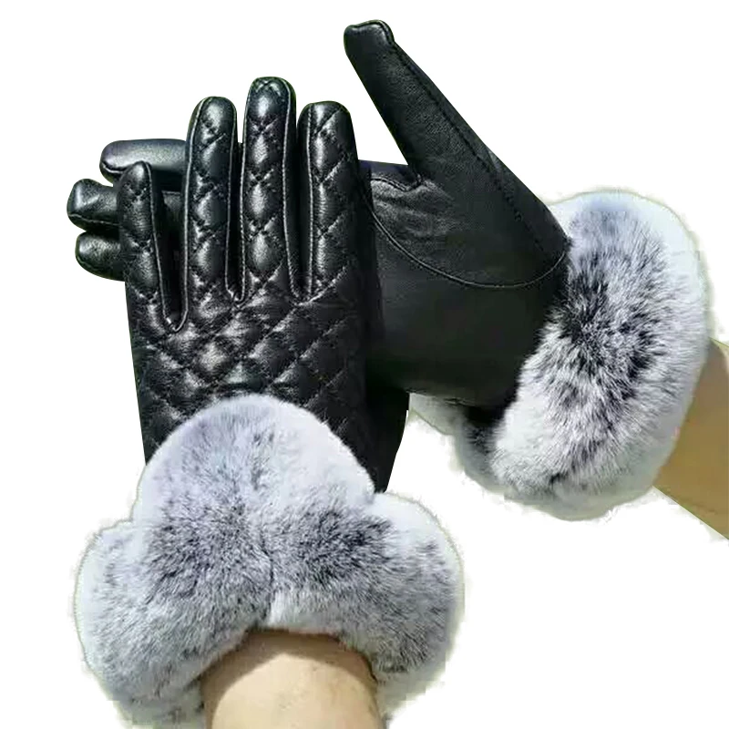 Сенсорный экран Экран перчатки для женщин из натуральной кожи с подкладкой меха