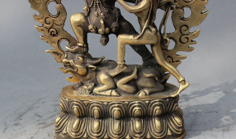 8-дюймовая старая тибетская буддистская латунная статуя Ямантака Будда яма