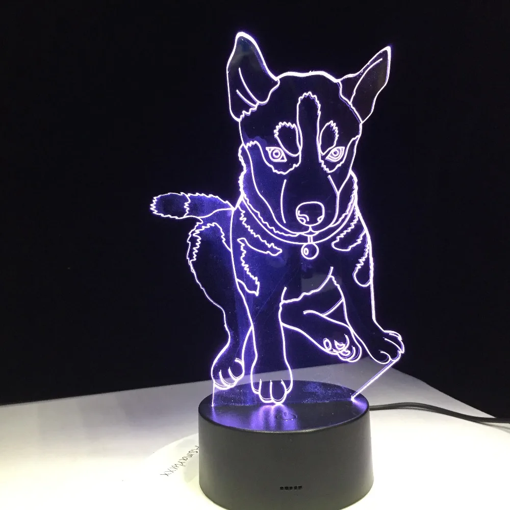 Хаски 3D собака 7 Цвета освещение Детские ночники комната для сна светодиодные