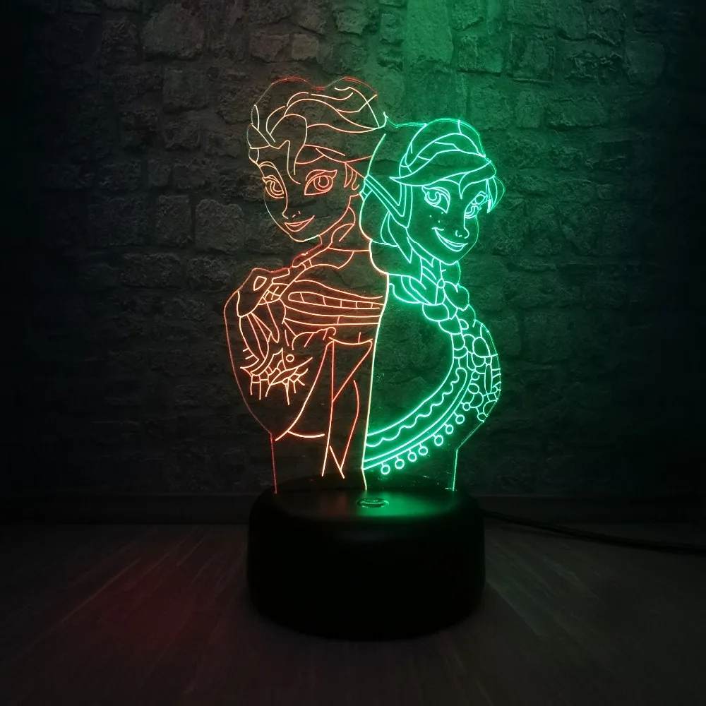 Новая 3D лампа Эльза Анна Принцесса мультфильм Fiugre Смешанный многоцветный светодиодный ночник детские игрушки Настольный сенсорный светильник Lampara креативный день рождения
