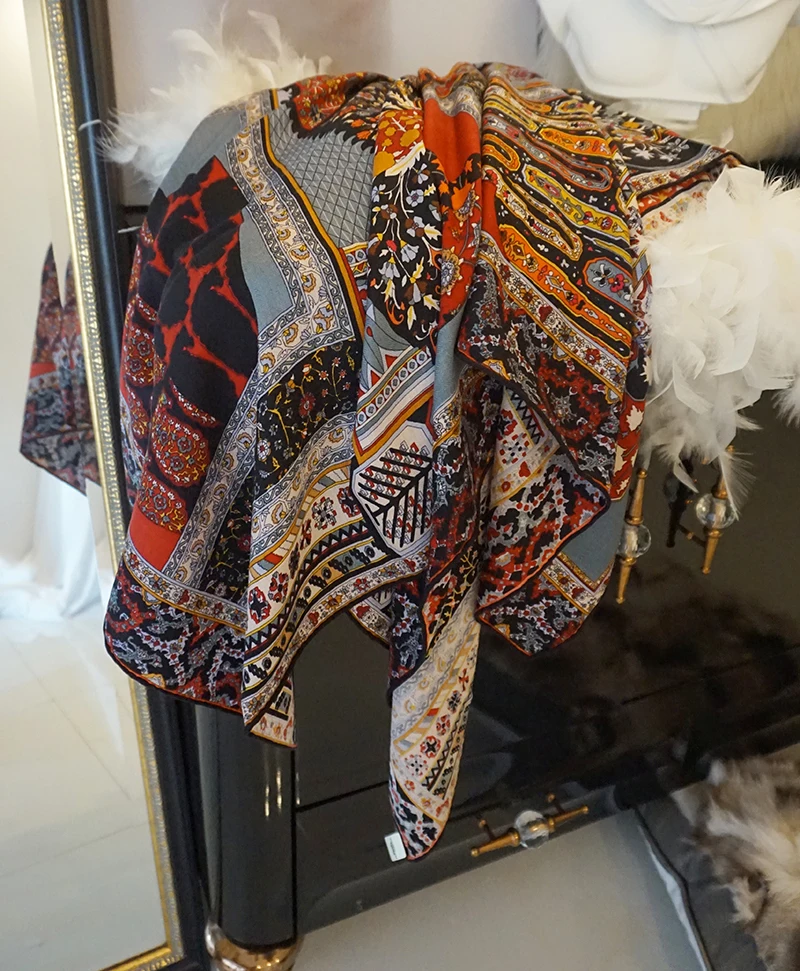 ETHQFF Luxury brand printed silk cashmere shawl women's square scarf elegant design wrap warm winter thickening | Аксессуары для