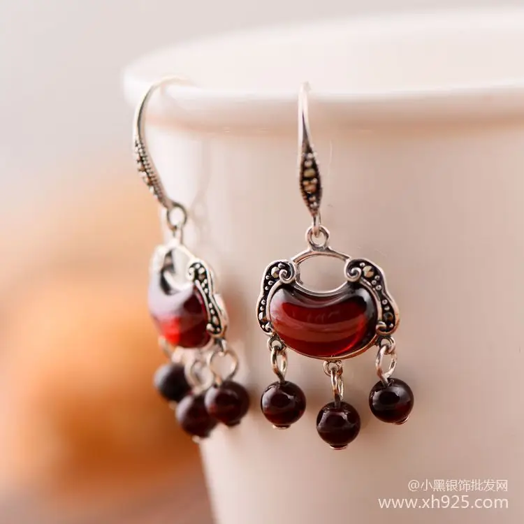 Серьги кисточки из серебра 925 пробы с гранатом|earrings earring|earrings silver 925earrings |