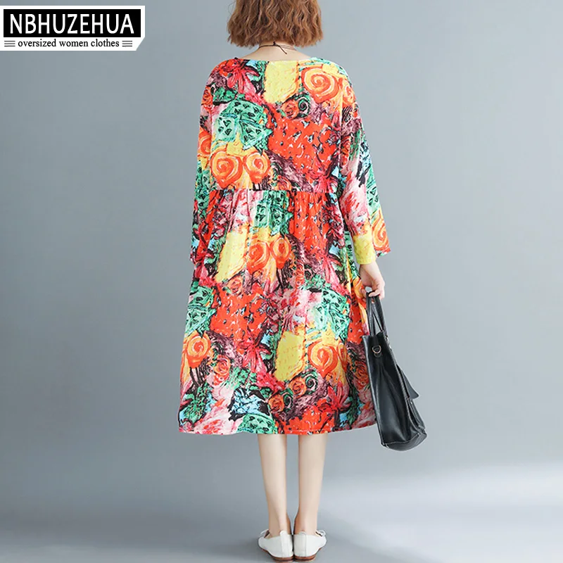NBHUZEHUA A427 богемное цветочное женское платье из хлопка и льна осеннее 2018 с длинным