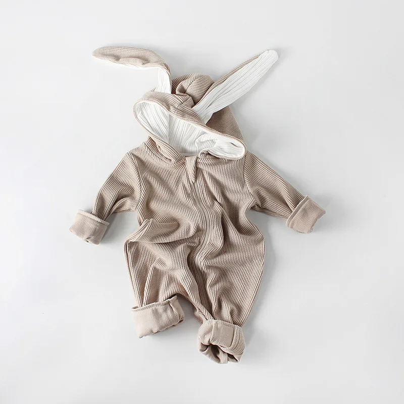 khaki as pic MILANCEl/одежда для малышей; Комбинезон для маленьких девочек с кроликом; милый комбинезон с заячьими ушками для маленьких мальчиков; хлопковая одежда для новорожденных; комбинезоны - Цвет: khaki as pic