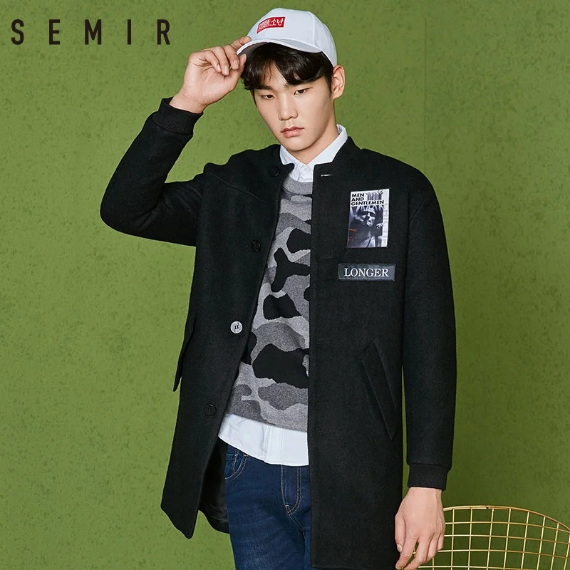 Semir шерстяное пальто мужское 2019 зимнее новое длинное Корейская мода ветровка для