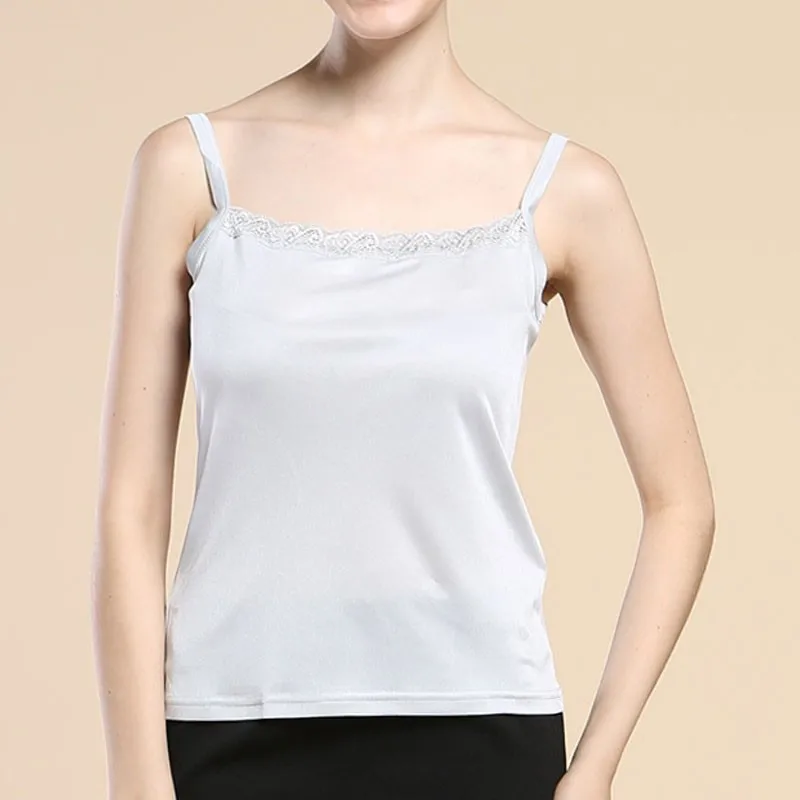 100%  Pure Silk Knit Womens Lacy Camisole Tank Top Size M L XL XXL