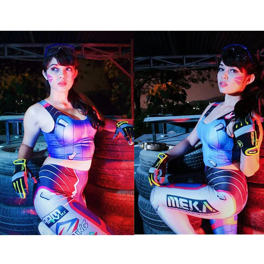Игра OW D. va косплей костюм для женщин 3D принт фитнес жилет майка укороченный топ и Йога тренировки Леггинсы Dva спортивные сексуальные колготки Боди