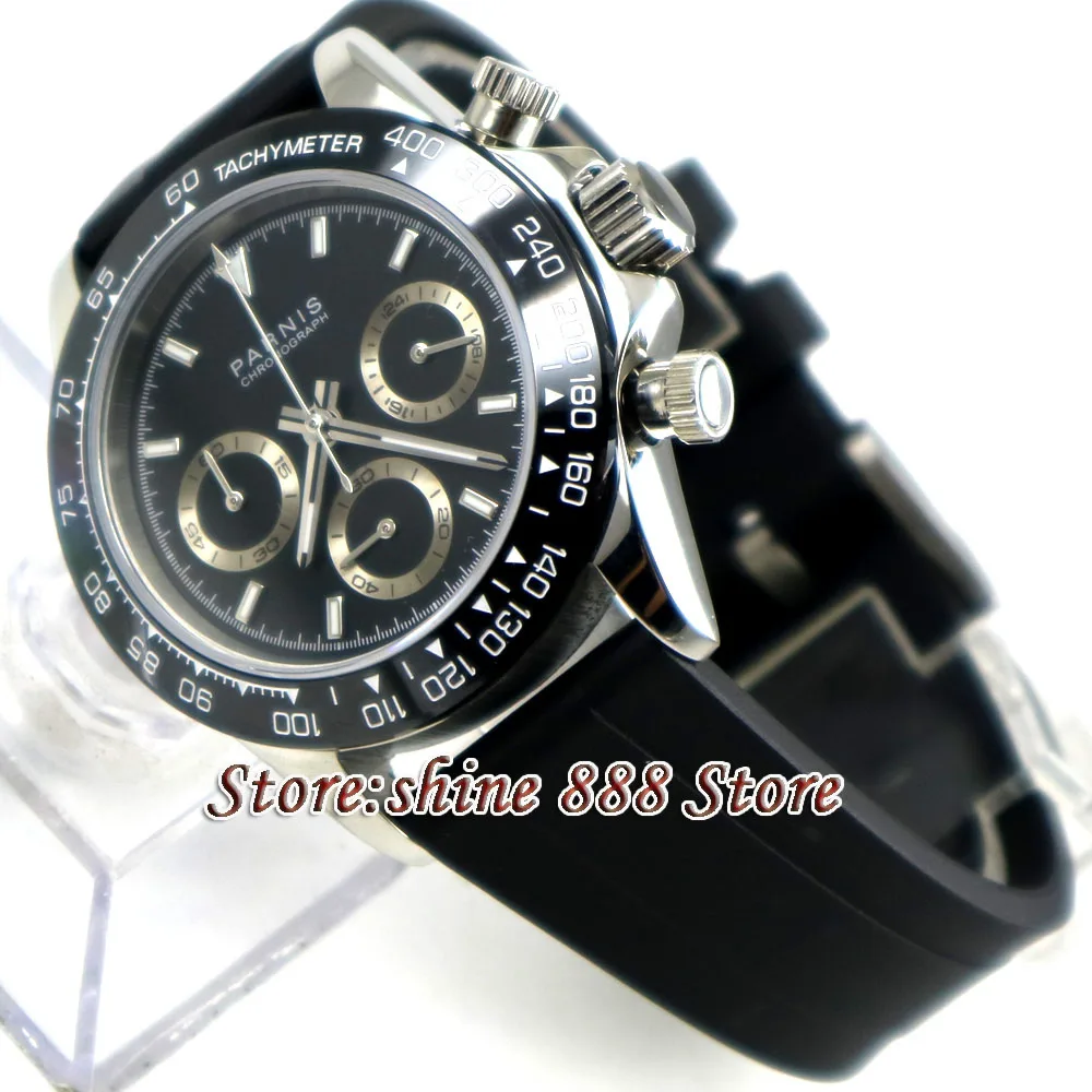 Мужские кварцевые часы с черным циферблатом 39 мм