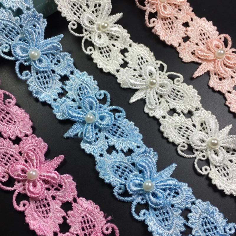 3D Water Soluble Embroidered Lace Trim Beaded Pearl Ribbon For DIY Sewing Dress Cloth Accessories 1Yard | Дом и сад