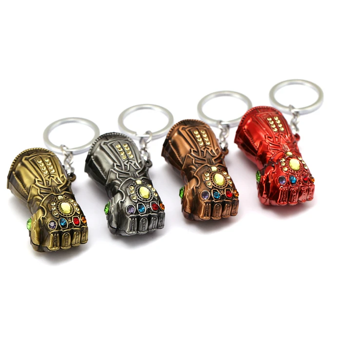 Avengers 4 Endgame Iron Man Infinity Glove Gauntlet Keychain Crystal Insert Metal Ironman Fist Pendant Key Chain Movies Jewelry