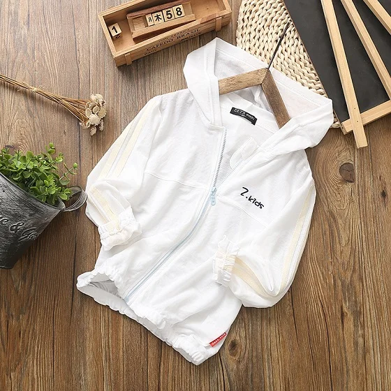 Summer Cotton Child Coat Breathable Striped Baby Girls Boys Thin Jackets Hooded Kids Outfits For 80-150cm - Цвет: Белый