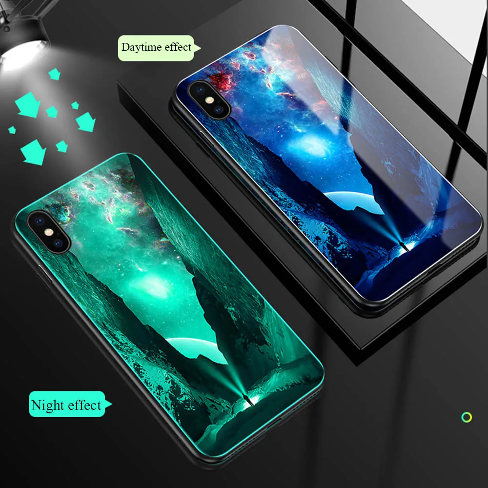 Светящийся чехол для телефона iPhone XR Xs Max X 8 7 6S 6 Plus 5 5S SE из закаленного стекла милый