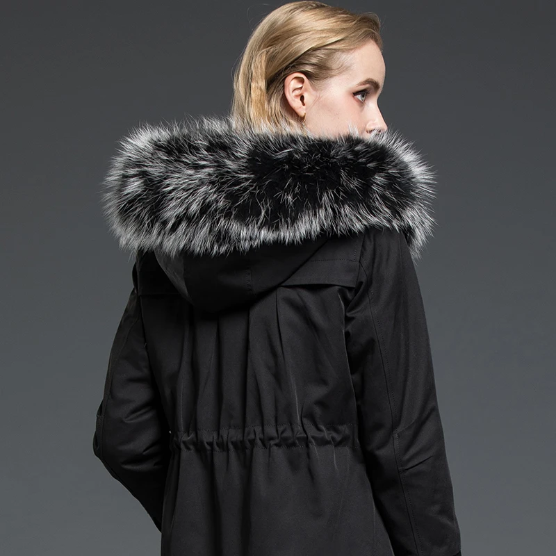 AYUNSUE Parka Real Fur Coat Female Natural Rabbit Liner Long Coats Winter Jacket Women Raccoon Collar Warm Parkas MY3501 | Женская