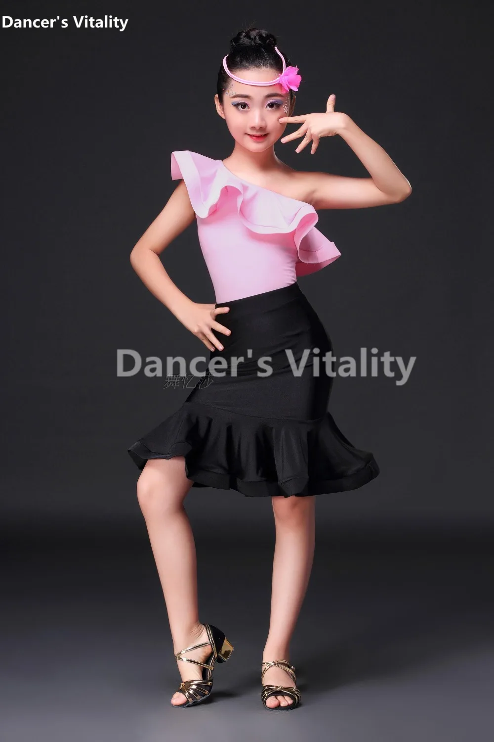 

Child Latin Dance Dresses Kids Ballroom Dance Costume Girl Modern Dance Dress Women Single shoulder Stage Dance Clothing XS-3L
