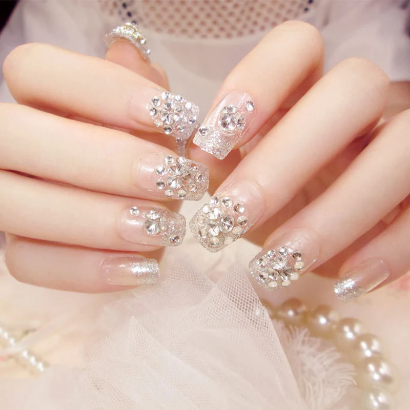 24 шт./компл. Довольно Серебряный Rhinestone невесты ногтей Книги по искусству Советы