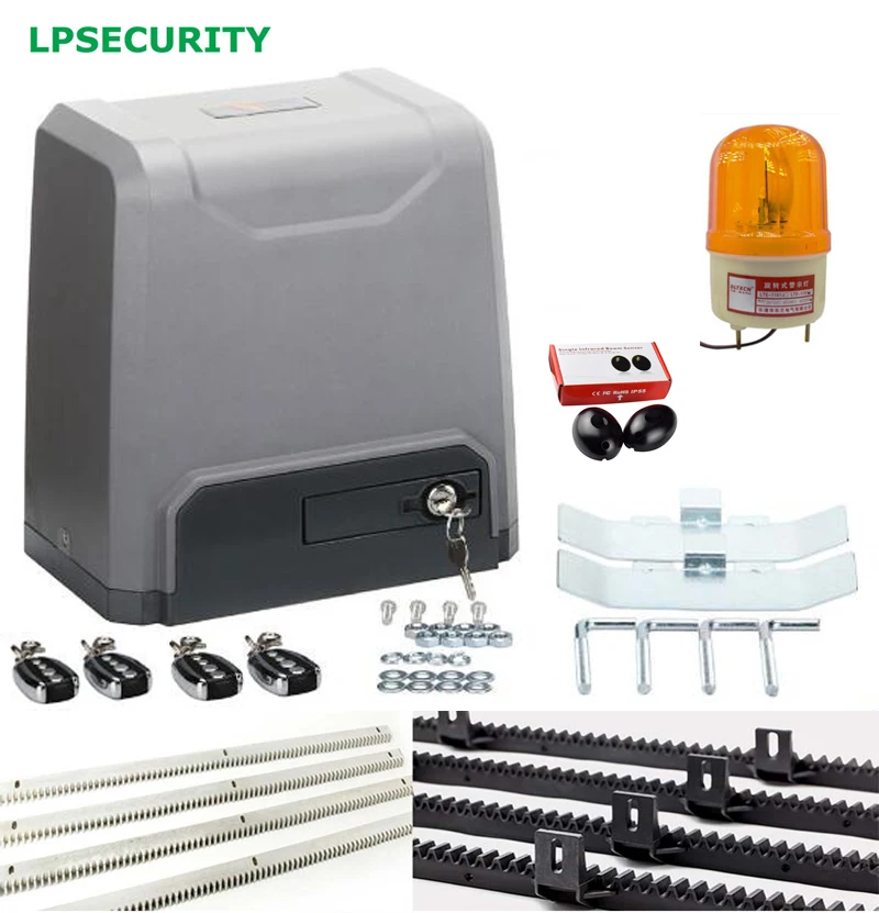 

LPSECURITY HEAVY DUTY GATE MOTOR 1500KG Automatic sliding Gate Opener Operator with 3m 4m 5m 6m rack 4 keyfobs 1 sensor 1 lamp