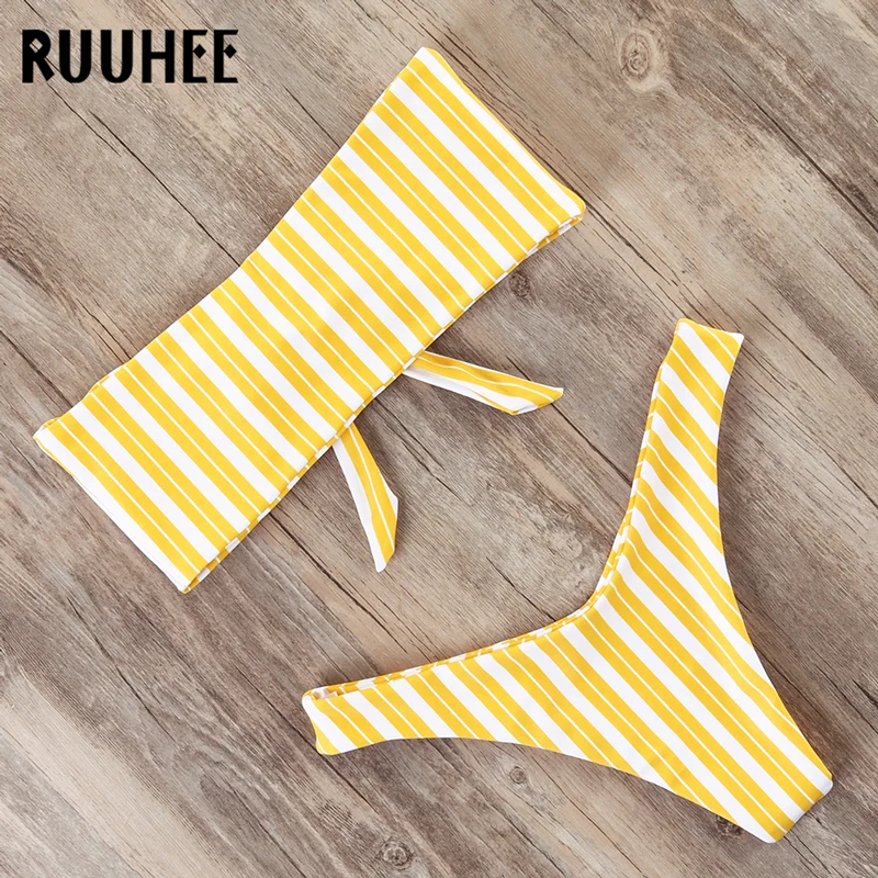 RUUHEE, Бразильское бикини,, купальник, для женщин, бикини, набор, пуш-ап, в полоску, бандаж, купальник, для женщин, пляжная одежда, бикини
