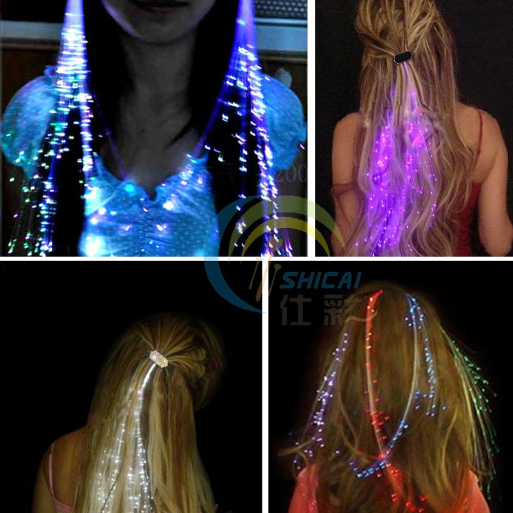 Flash LED Hair Light Emitting Fiber Optic Pigtail Braid Plait Luminous Hair Wig KTV Party Prom Supplies Hair Accessory headdress