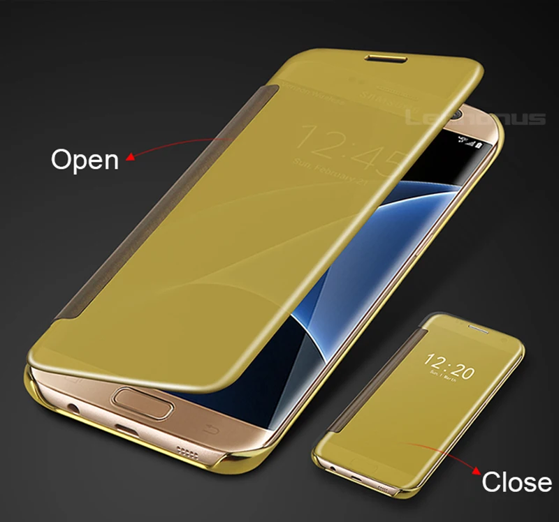 Чехол Leanonus для samsung Galaxy C5 C7 C9 Pro зеркальный флип-чехол умный прозрачный кожаный
