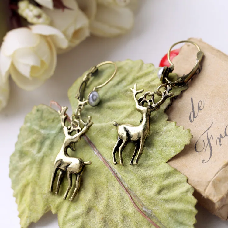 Новые Винтаж имитация жемчуга инкрустированные олень кулон серьги Для женщин