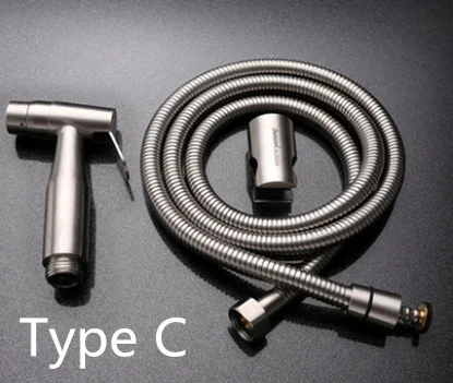 Type C 304 Ручной Биде из нержавеющей стали, набор для душа, очиститель для туалета, портативное биде, 2 режима распыления воды, душевая головка - Цвет: Type C