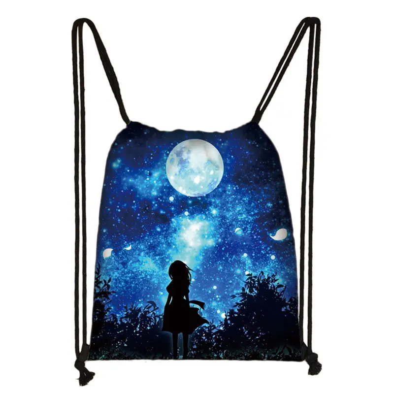 Galaxy / starry night print drawstring bag women travel bag fashion teenager girls canvas softback backpack female storage bag - Цвет: skdxk04