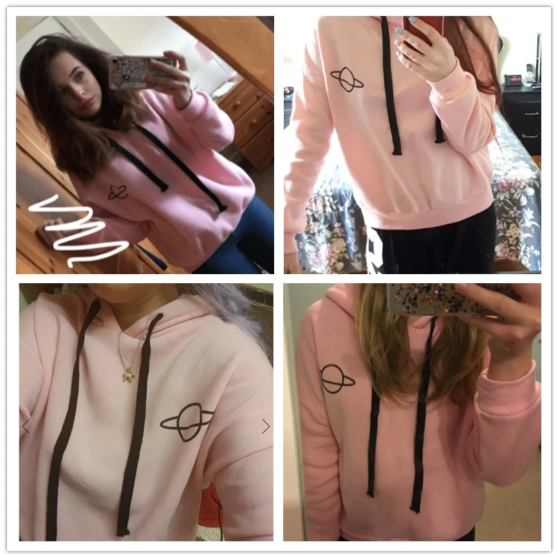 Dotfashion, Розовая Толстовка на завязках с принтом в виде планеты, женская повседневная кофта с капюшоном, весна-осень, длинный рукав, элегантный пуловер