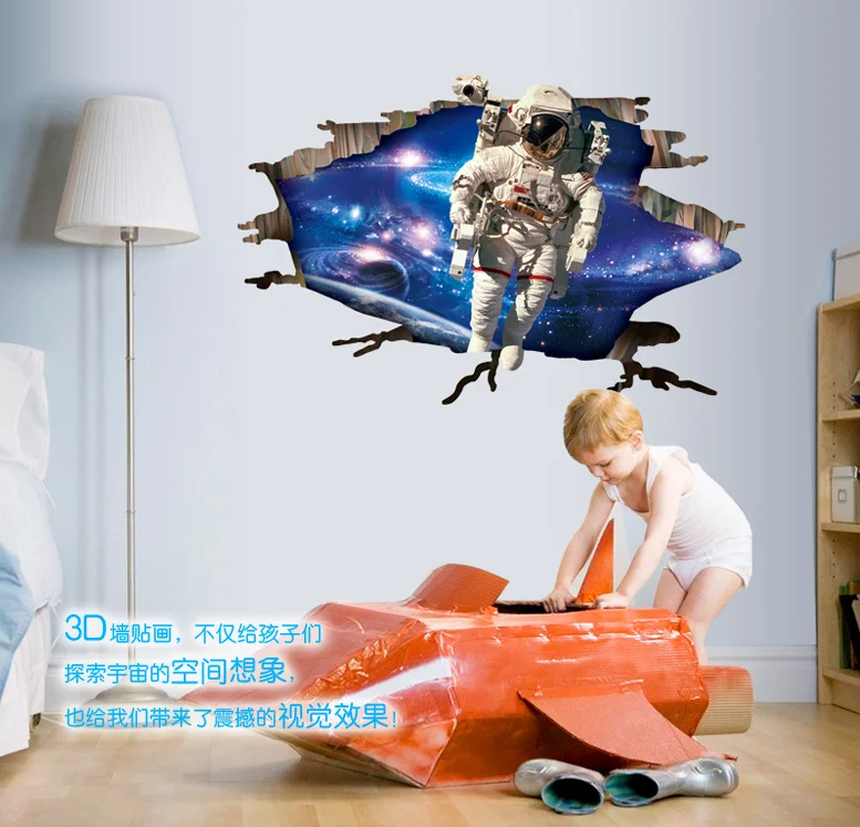 Новый Большой 3d космический астронавт настенный стикер звездное украшение для