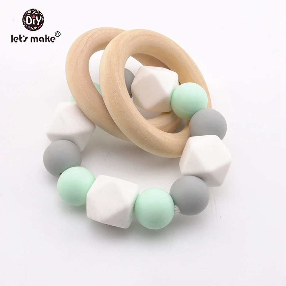 Let's Make Colorful Silicone Bead Chewable Food Grade BPA Free Round Beads Baby Shower Gift Jewelry Teether Bracelets | Мать и