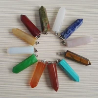 wholesale natural stone crystal pillar pendants stone mixed point charms pendant necklace 12pcslot fashion free shipping