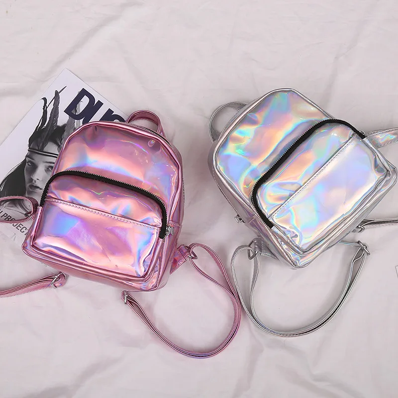 Laser Colors Fashion Mini Backpack For Women 2019 Summer New Soft PU Leather Cute School Bags Ladies Holographic MWX03 | Багаж и сумки